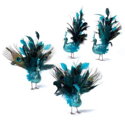 Martha Stewart Set of Four Blue Glittered Peacocks | Grandin Road