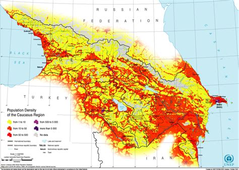 Caucasus region: Population density (October 2003) - Armenia | ReliefWeb