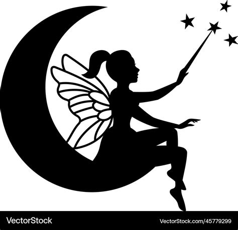 Fairy sitting on the moon silhouette little Vector Image