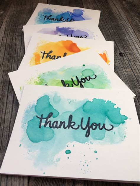 Set of 5 Watercolor Thank You Cards Handmade Thank You Cards Set Blank ...