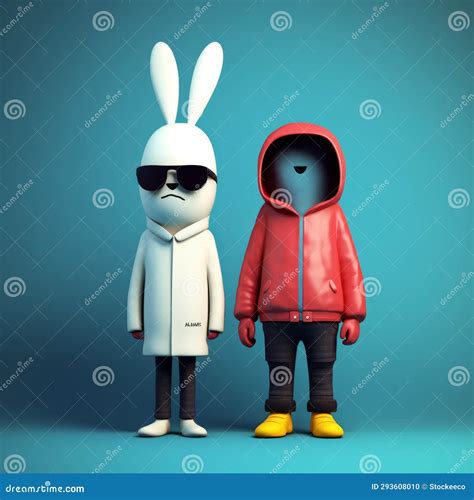 Minimalist 3d Characters: Rabbit and Richard in Vray Street Art Style Stock Illustration ...