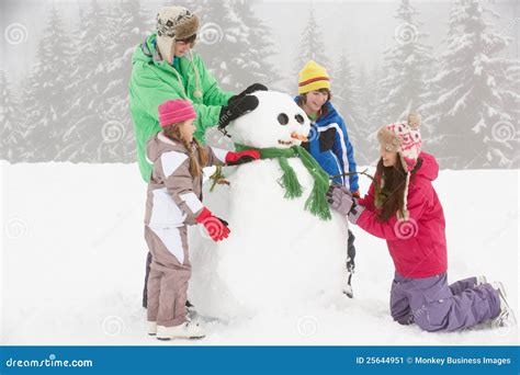 Group of Children Building Snowman on Ski Holiday Stock Image - Image of mountain, jacket: 25644951