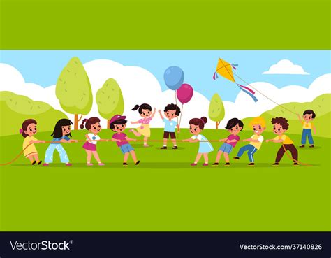 Tug war outdoor outdoor team games Royalty Free Vector Image