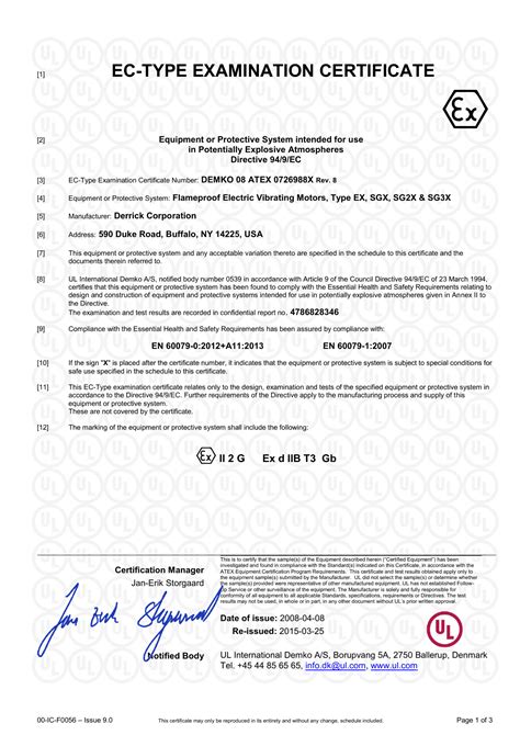 EC Type Examination Certificate (ATEX)