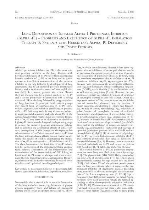 (PDF) Lung deposition of inhaled Alpha-1-proteinase inhibitor (Alpha1-PI) - problems and ...