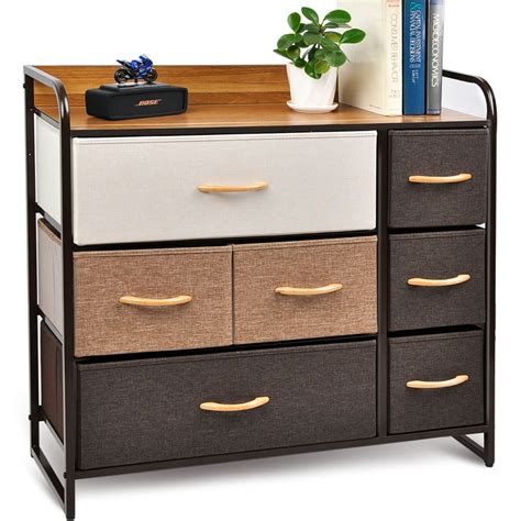 CERBIOR Drawer Dresser Closet Storage Organizer 7-Drawer Closet Shelves, Sturdy Steel Frame Wood ...