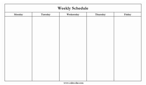 Monday Through Friday Schedule Template Lovely Mon Friday Calendar ...