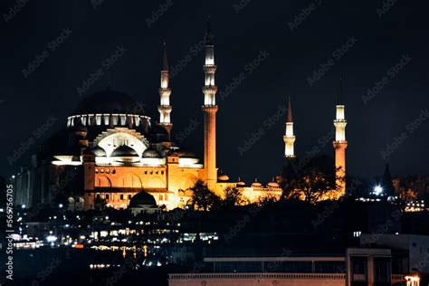 Suleymaniye Mosque night view, the largest in the city, Istanbul ...