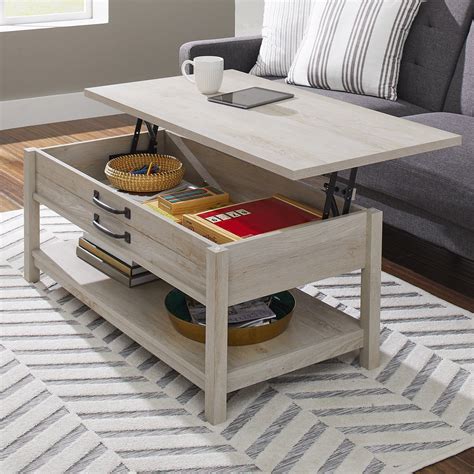 Better Homes & Gardens Modern Farmhouse Rectangle Lift Top Coffee Table, Rustic White Finish ...