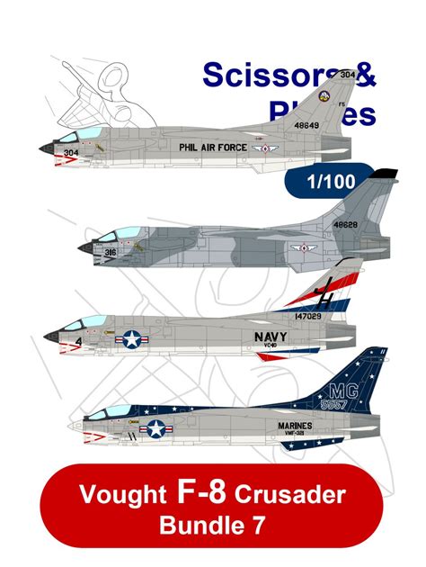 1/100 snp Vought F-8 Crusader Bundle 7 Paper model - EcardModels