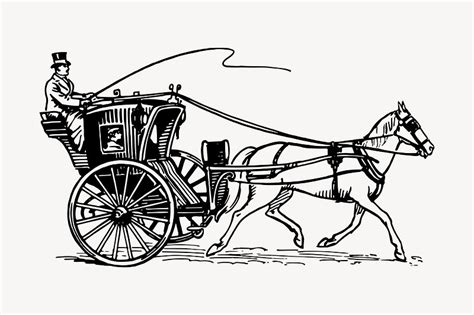 Horse-drawn carriage clipart, vintage hand | Free Vector - rawpixel