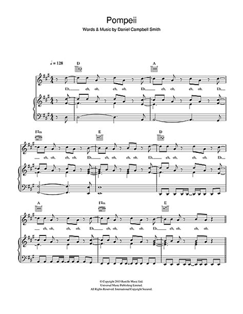 Pompeii sheet music by Bastille (Piano, Vocal & Guitar (Right-Hand Melody) – 115836)