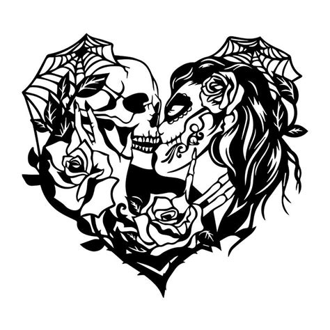 Paper Cutting Template, Calavera, sugar skull kissing with flowers svg ...