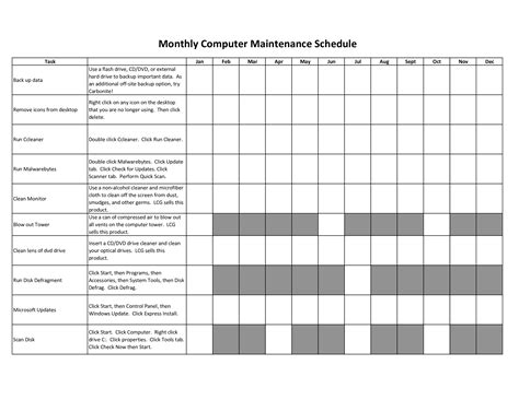 Preventive Maintenance Calendar Template