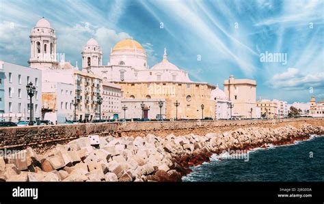 Ancient Cadiz city in southern Spain. Cadiz Cathedral and old town ...