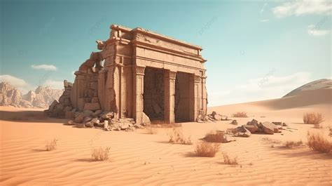 Ruins In The Desert Is In 3d Background, 3d Illustration Rendering A ...