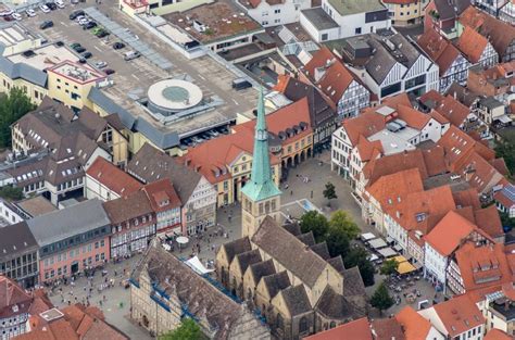 Hameln from the bird's eye view: Church building in St. Nicolai Old Town- center of downtown in ...