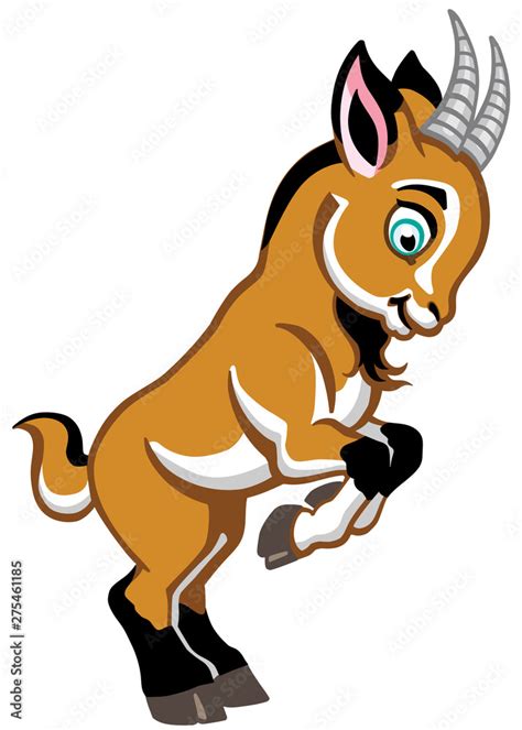 cartoon little brown goat rearing up .Side view isolated vector ...