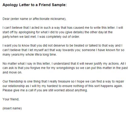 Apology Letter to a Friend | Just Letter Templates