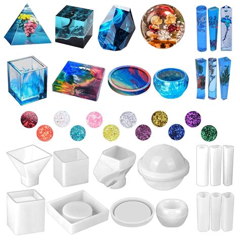 Buy Silicone Resin Molds Kit 26PCS, Epoxy Molds, Large Casting with 12 Glitter Sequins for UV ...