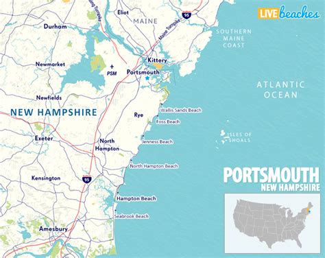 Map of Portsmouth, New Hampshire - Live Beaches