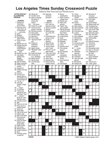 LA Times Sunday Crossword: April 24, 2022 | Crosswords | yakimaherald.com