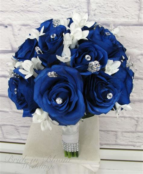 Royal blue rose Wedding Bouquet Silk by BrideinBloomWeddings | Blue ...