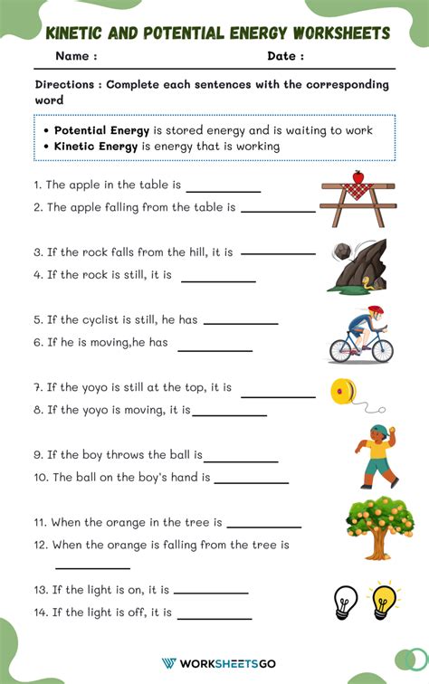 Kinetic And Potential Energy Worksheets | WorksheetsGO