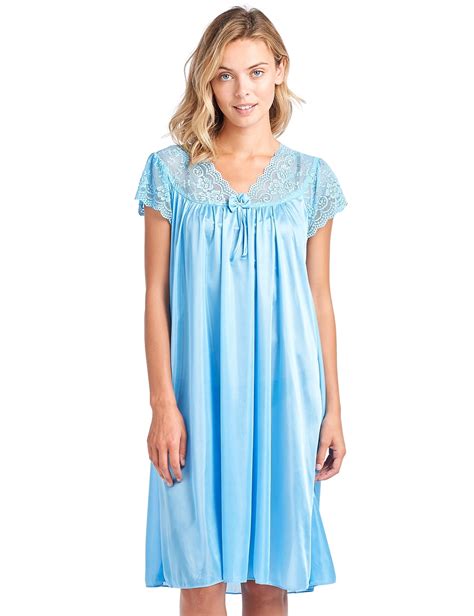 Casual Nights Women's Fancy Lace Neckline Silky Tricot Nightgown - Sky ...