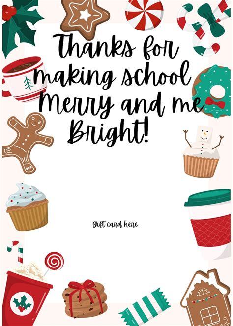 Holiday Teacher Gift Card Template - Etsy