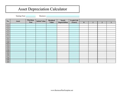 Asset Depreciation Calculator Spreadsheet Template Download Printable PDF | Templateroller