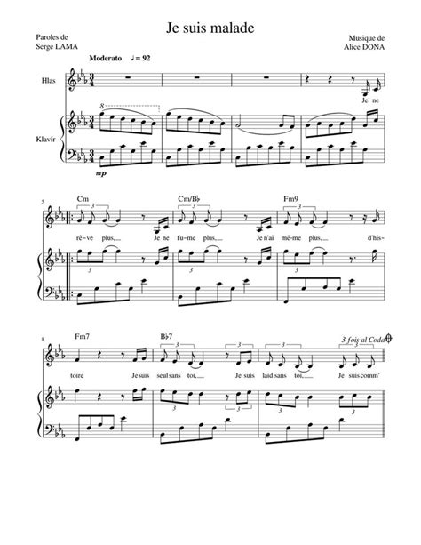 Download and print in PDF or MIDI free sheet music for Je Suis Malade ...