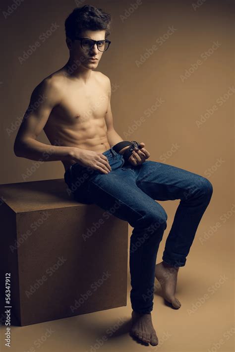 Beautiful (handsome) muscular male model with nice abs in jeans Stock ...