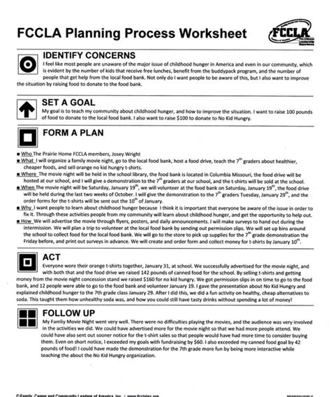 FCCLA Planning Process Summary Page - Prairie Home High School FCCLA