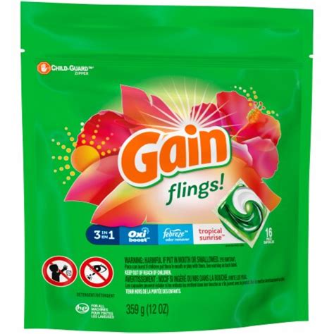 Gain Flings Tropical Sunrise Laundry Detergent Pods, 16 ct - Kroger