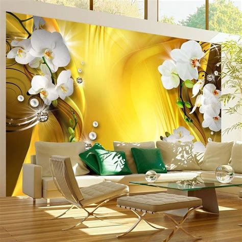 Floral Wallpaper Wall Mural - Orchid In Gold in 2022 | Wall wallpaper ...