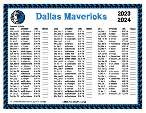 Printable 2023-2024 Dallas Mavericks Schedule