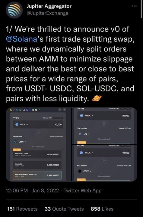 Jupiter 1st on Solana to introduce trade splitting : r/solana