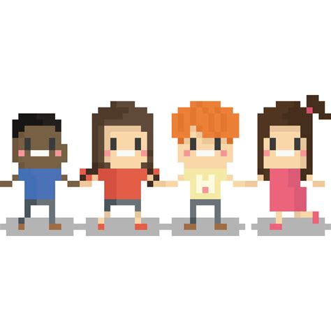 Pixel art cartoon group of children hold them hand Together 27190568 PNG