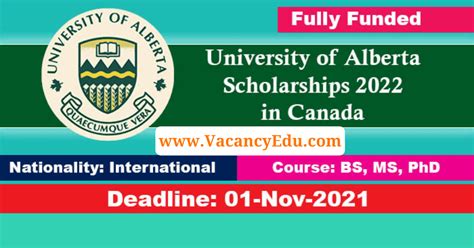 University of Alberta Scholarships 2022 in Canada | Fully Funded - Vacancy Edu