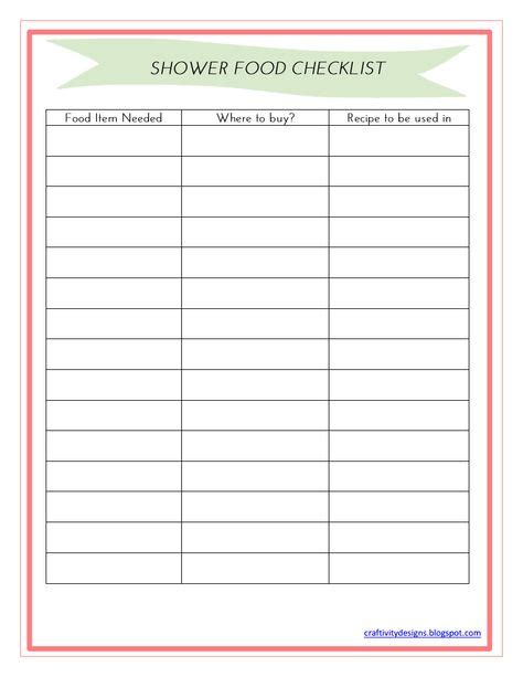 Party Food List Printable