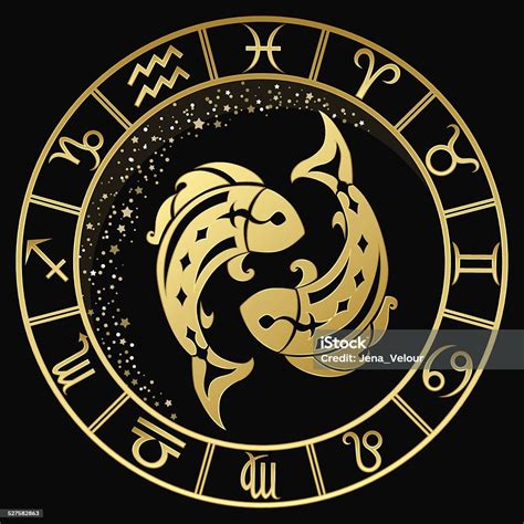 Golden Pisces Zodiac Sign Stock Illustration - Download Image Now - Pisces, Astrology Sign, Fish ...