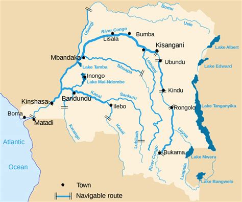 Congo Democratic Republic detailed map of river and lakes | Vidiani.com | Maps of all countries ...