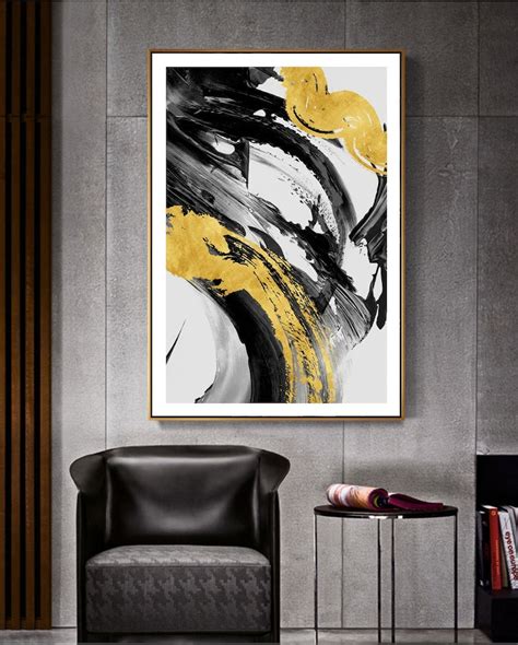 Abstract Ink Artwork Printable Black and Gold Foil Wall Art - Etsy India