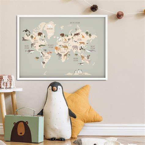 Animal World Map Poster World Map Art Animal Print Animal - Etsy