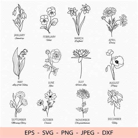 Birth Flower Svg Floral Png File for Cricut dxf for laser cu - Inspire Uplift