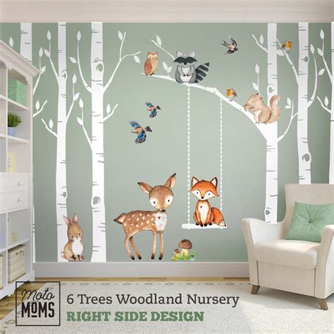 Woodland Nursery Wall Decor 6 Birch TREES Fox & Friends Wall Decal | Nursery wall decor ...