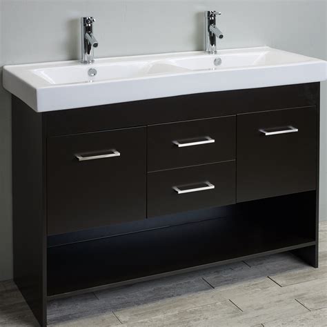 Eviva Gloria 48" Espresso Double Bathroom Vanity Set with White Integrated Double Porcelain Sink ...