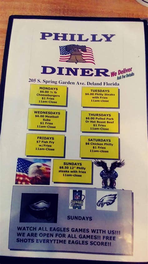 Menu at Philly Diner restaurant, DeLand