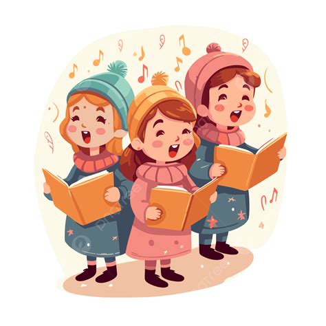 Christmas Caroling, Sticker Clipart Children Singing Cartoon Christmas Music In The Christmas ...